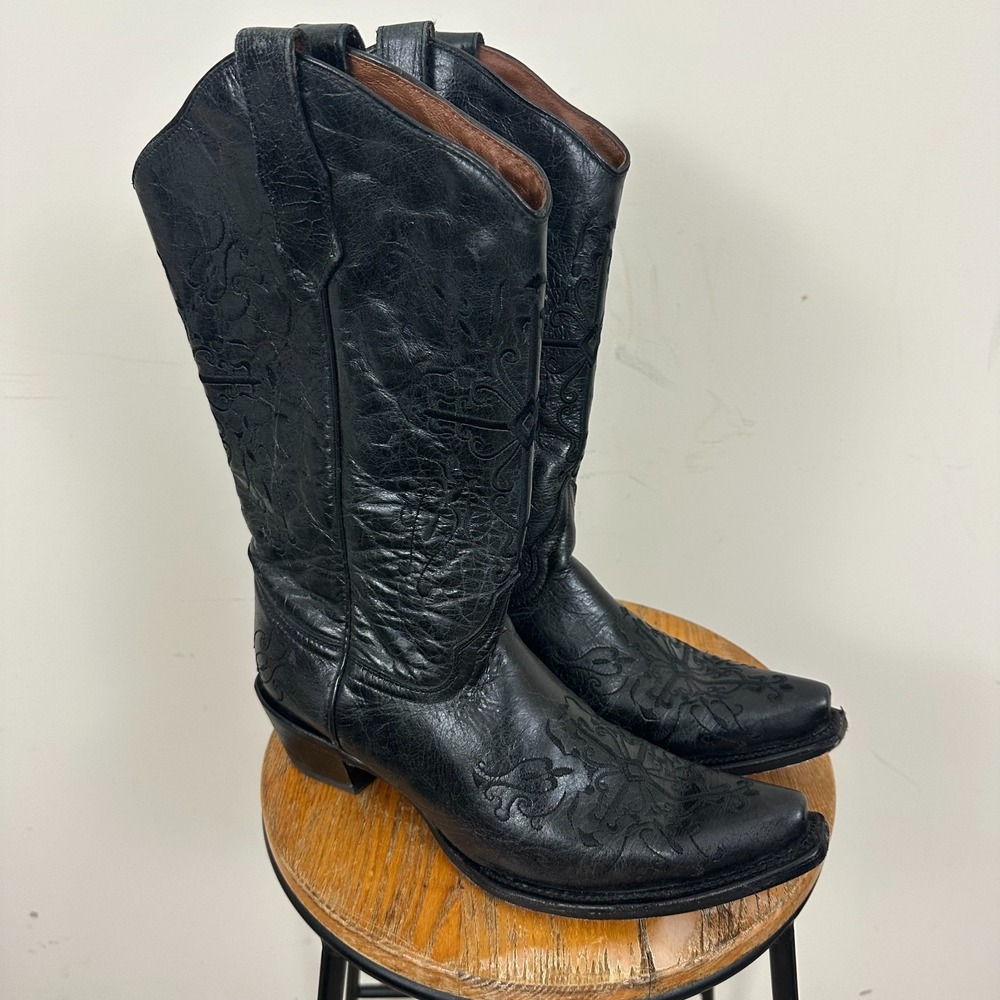 Circle G Corral Western Boots Women's Embroidered US 11 Black Leather Snip Toe